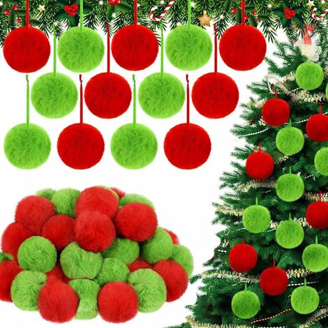 Boules de Noël Douces en Fausse Fourrure et Décorations Festives pour Sapin Cheminée Mur Pompons Fêtes à la Maison Rouge Vert (1/5)