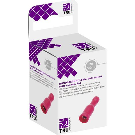 TRU COMPONENTS T1904C048 Rundsteckhülse 0.50 mm² 1.50 mm² Vollisoliert Rot 25 St. (1/2)