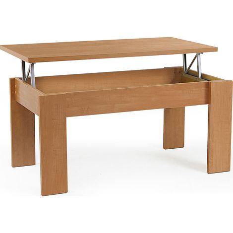 Table basse rectangulaire relevable. Avec compartiment de rangement supérieur. Couleur cerise. (Hauteur 51/63 cm/Largeur 105 cm/Profondeur 55 cm). (1/4)