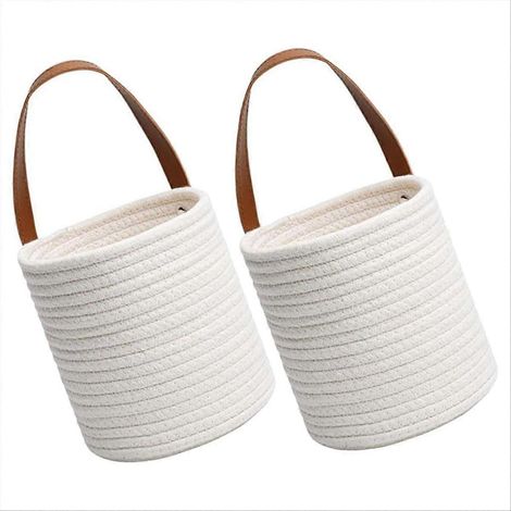 Lot de 2 paniers muraux en osier et tissu de coton, parfaits pour la décoration florale et intérieure. (1/5)
