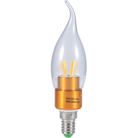 Ampoule LED à filament COB E14 4W 85-265V, ampoule bougie à économie d'énergie, flamme dorée, blanc chaud (1/4)