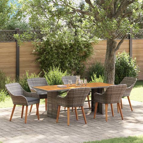 vidaXL Garten Essgruppe mit Kissen 7 pcs Grau Poly-Rattan (1/5)