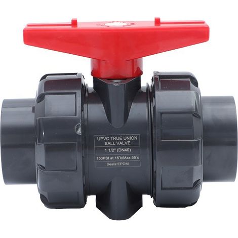 Doppelte Muffenverschraubung zum Kleben, Durchmesser 40 mm, PVC-Kugelhahn, Kugelventil, Kugelhahn