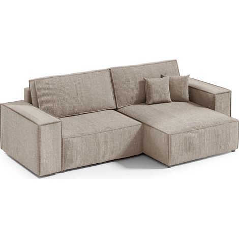 Canapé d'angle réversible et convertible 3 places avec coffre Isaac Mini velours côtelé Taupe (1/5)