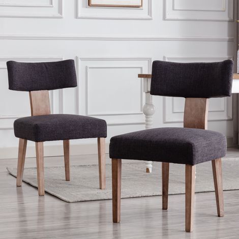 Wahson Lot de 2 chaises en lin Gris – Pieds en bois massif – Design rétro – Confort optimal avec dossier incurvé – Pour salle à manger et salon