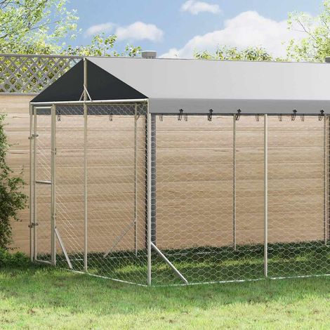 Outdoor-Hundezwinger mit Dach Silbern 3x7,5x2,5m Stahl Verzinkt