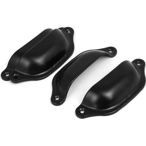 Poignées en forme de coquille en fer avec poignée en demi-cercle avec vis 14 x 3 cm, noir Lot de 4- (1/5)