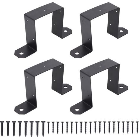 Sangles d'arrimage pour poteaux 4x4 pouces, 4 pièces, supports de clôture de patio robustes, acier au carbone, support de gazebo en forme de U. (1/5)