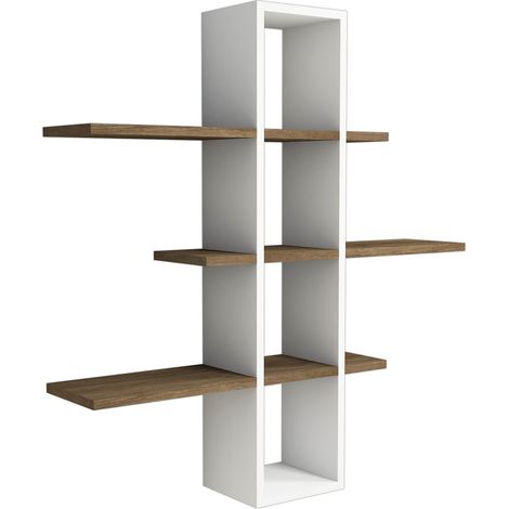 Wandregal aus Holz "Ardo" - 96 x 19 x 101 cm - Walnuss, Weiß