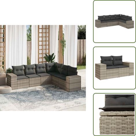 The Living Store 6-tlg. Garten-Sofagarnitur mit Kissen Hellgrau Poly Rattan - Gartensessel (1/5)