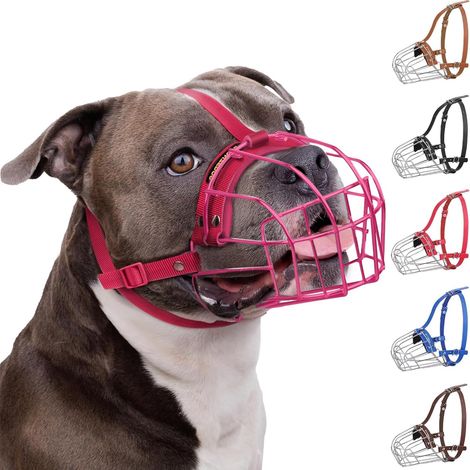 Muselière pour Chien Pitbull – Panier métallique Respirant pour Grands Chiens comme l’Amstaff, avec Sangles en Nylon – Contre morsures, mâchonnement et aboiements (1/5)