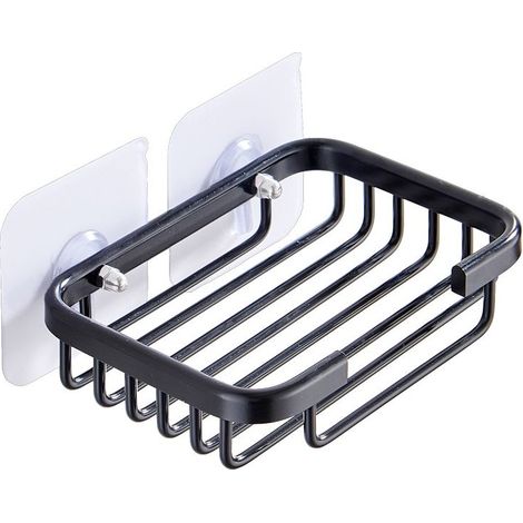 Porte-Savon de Salle de Bain adhésif en Aluminium pour Salle de Bain et Toilettes, sans perçage (Noir) (1/5)