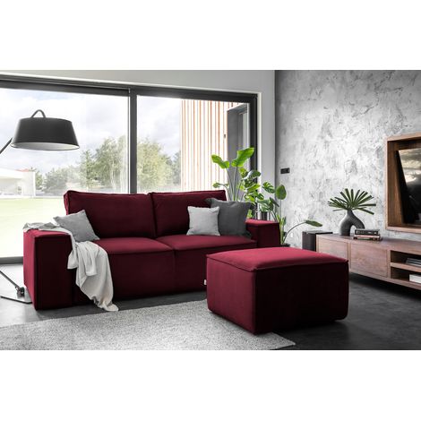 Canapé convertible WILACE en velours – 260cm-Bordeaux (1/5)