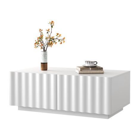 Tavolino da caffè con motivo a onde e due cassetti, tavolino da soggiorno moderno e minimalista con vano contenitore (1/5)