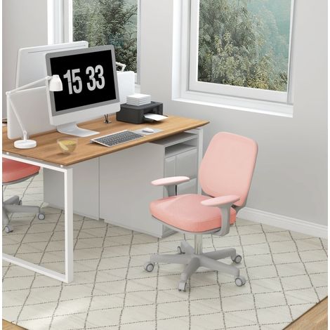 Chaise de bureau ergonomique pivotante et réglable en hauteur, dossier en maille respirante, assise confortable rose pour travail et études – CHICFURN (1/5)
