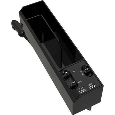 Organisateur d'espace pour siège auto (trois charges) avec câbles de chargement USB rétractables + 2 ports USB, compartiment pour téléphone, portefeuille et clés, poche de rangement pour l'espace entr (1/5)