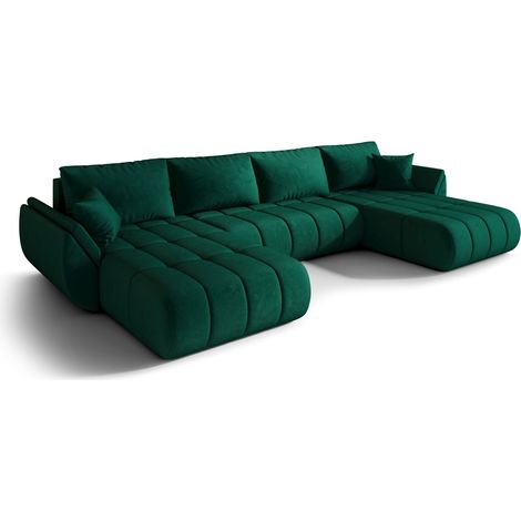 Canapé d’angle velours panoramique convertible avec coffre LUMEN-Vert (1/4)