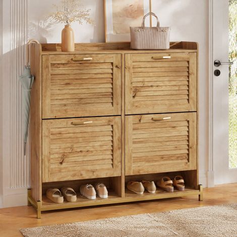 MEUBLIV Schuhschrank aus Holz 108,5x24x100 cm – 4 Türen, Ablage und Metallrahmen (1/5)