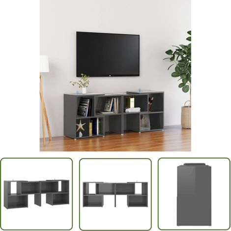 The Living Store Meuble TV Gris brillant 104x30x52 cm Bois d'ingénierie - Meubles Tv - Meuble Tv - Armoire Stereo - Rangement Tv - Design Moderne (1/5)
