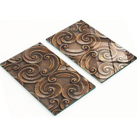 Tableros de vidrio duraderos y elegantes con dise帽o de adorno de madera, 2x30x52 cm.