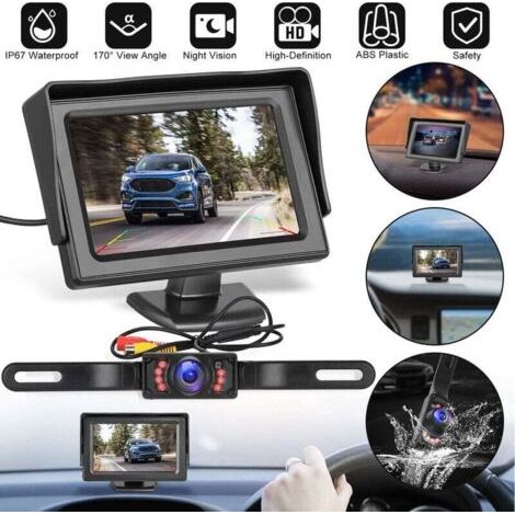 Pair 4,3-Zoll-HD-LCD-Automonitor mit wasserdichter Rückfahrkamera mit Nachtsicht – Set für Bus/LKW/Transporter/Wohnmobil