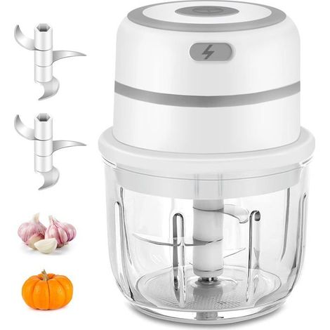 Picadora eléctrica de cocina, mini picadora multifuncional, cortadora de ajos, cortadora de cebolla eléctrica, con recipiente de vidrio, disponible en varios colores. (1/4)