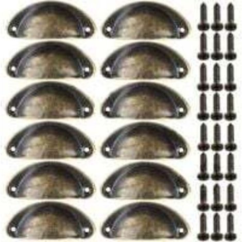 12pcs Poignées de Meuble Vintage Boutons de Tiroir Metal Coquille pour Placards Armoire Commode Cuisine Tiroirs Laiton Antique 8135mm (1/5)