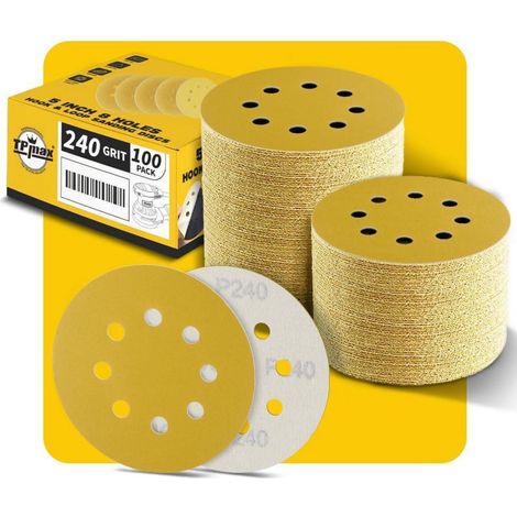 Disques abrasifs 125mm 8 trous grain 240 velcro pour ponceuse excentrique - Lot de 100 (1/5)