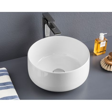 Lavabo cognac appoggio cm. 35 ceramica bianco lucido h 16 cm senza piletta (1/2)