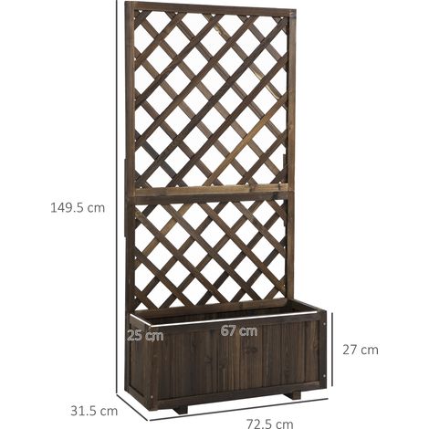 Jardinière surélevée avec treillis, bac à fleurs en bois 72,5 x 31,5 x 149,5 cm, idéale pour les plantes grimpantes et les rosiers au jardin. (1/5)