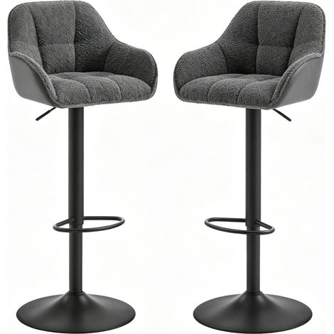 Lot de 2 tabourets de bar réglables pivotants 360° gris foncé en tissu et velours côtelé, dossier, assise rembourrée, hauteur 63-84 cm CHICFURN (1/5)