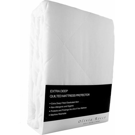 Protège-matelas matelassé de luxe extra profond, de qualité hôtelière, 33 cm de profondeur, blanc (1/5)