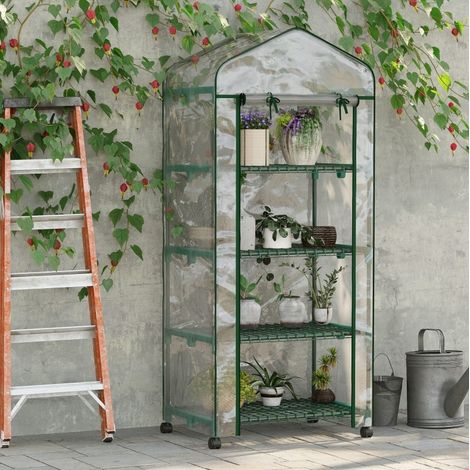 Serre de jardin mini 69x50x165 cm 4 étagères acier OKMYHOME (1/4)