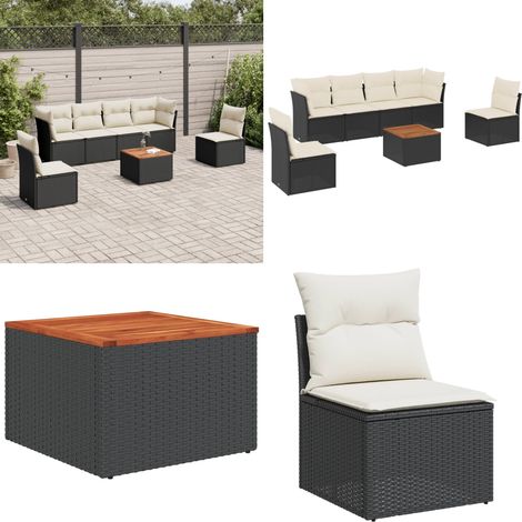 7-tlg. Garten-Sofagarnitur mit Kissen Schwarz Poly Rattan - Gartenmöbel Set - PE-Rattan Möbel - Outdoor Sofa - Esstisch - Lounge Set - Home & Living (1/5)