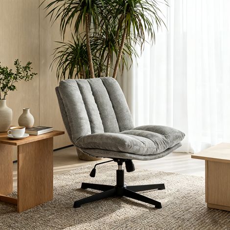 Meubles Cosy CONFOD Poltrona relax regolabile in altezza, girevole 360°, inclinazione 15°, ciniglia grigio chiaro (1/5)