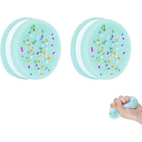Morbidissimi giocattoli antistress a forma di biscotto, di colore blu, lunghi 3,8 cm e alti 1 cm.
