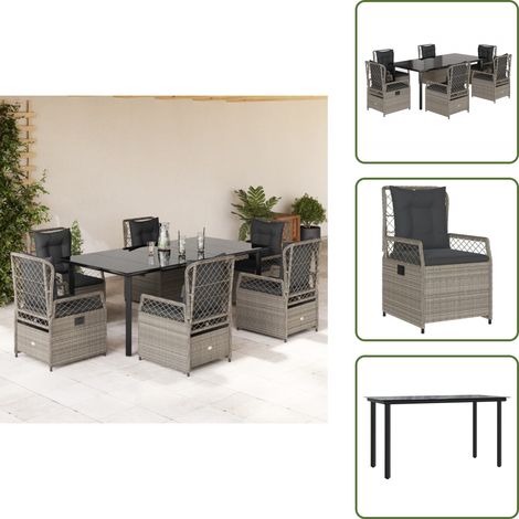 Cojines para sillas - vidaXL Set comedor jardín 7 pzas y cojines ratán sintético gris claro - Ratán sintético