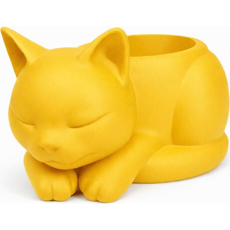 Pot de fleurs chat endormi, cache-pot décoratif jaune pour plantes grasses et cactus (1/3)