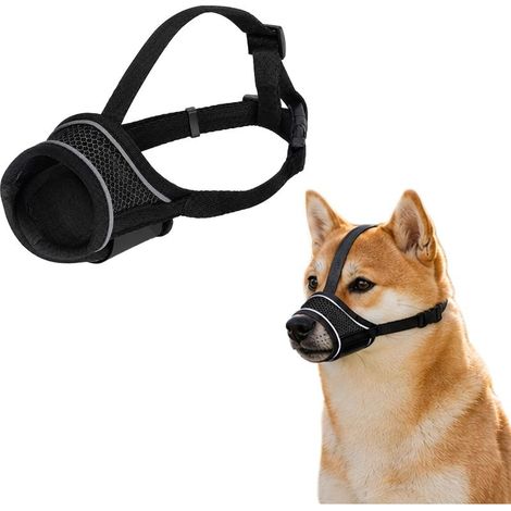 Muselière pour Chien avec Sangle de Tête Réglable Muselière Chien Conception en Maille Respirante, Permet de Boire, Empêche de Mordre, D'aboyer, Trop Manger et Mâchouiller (M, Noir) (1/5)