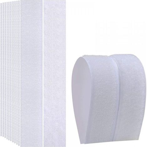 Lot de 20 Bandes Auto-adhésives, Bandes Velcro Noires et Blanches, Bandes Velcro Réutilisables, Bandes à Forte Adhésion, Bandes Velcro Rondes (2.5x10 cm) (Blanc, rectangulaire) (1/4)