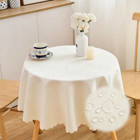 Runde Jacquard Tischdecke 120cm Cremeweiß Wasserabweisend Pflegeleicht