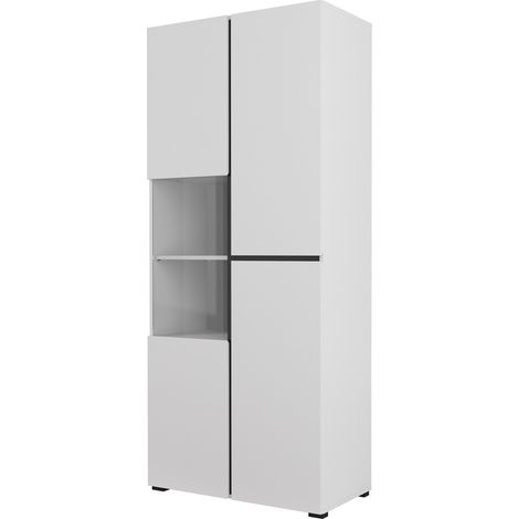 Estantería Alfere 110, Blanco, Cerrable, Con puertas, Aglomerado laminado, Vidrio, Número de puertas: 0, Número de cajones: 0, 183x79x40cm, LED