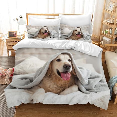 Housse de Couette Chien 3D Motif 3 pièces Chien Parure de lit 1/2 Personnes,Housse de Couette Animaux avec 2 Taie d'oreiller 65x65 cm pour Enfant (Dog 03, 200 x 200 cm) - 200 x 200 cm (1/5)