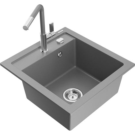 Mexen Vito fregadero de granito de 1 c谩mara con grifo de cocina Flora, gris - 6503-71-670401-06 (1/5)