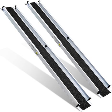 Rollstuhlrampe aus Aluminium mobil Rampe Rollstuhl klappbar Auffahrrampe bis 272 kg Anti-Rutsch für Zuhause, Treppen, Schwellen 213cm