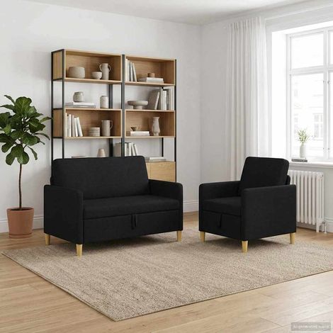 vidaXL Canapé avec rangement 2 pcs Noir Polyester (1/5)