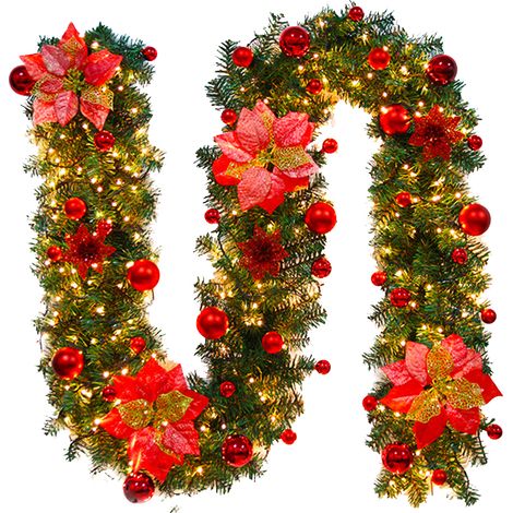 Guirlande suspendue de porte en rotin décorative de noël avec lumière LED, accessoires de configuration de couronne artificielle, décorations (1/5)