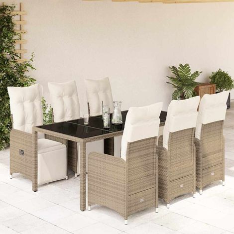 7-tlg. Garten-Bistro-Set mit Kissen Braun Poly Rattan (1/5)