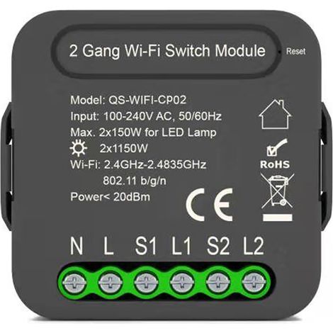 QS-WIFI-CP02 Tuya WiFi Module de commutation intelligent Conversion d'appareils électroménagers 2 gangs d'éclairage application de téléphone portable contrôle à distance Compatible Alexa Voice (1/5)