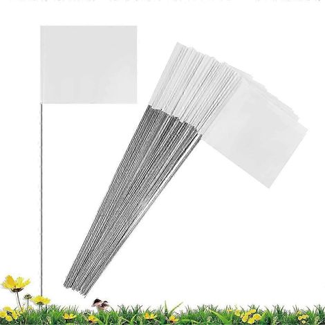 Lot de 50 drapeaux de marquage blancs pour jardin (15 x 4 x 5 pouces), drapeaux de signalisation, drapeaux de pelouse, drapeaux d'irrigation (1/4)